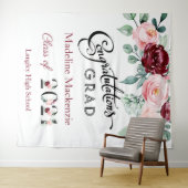 Floral Burgundy Pink Afstuderen 2021 Achtergrond Wandkleed (In Situ (horizontaal))