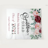 Floral Burgundy Pink Afstuderen 2021 Achtergrond Wandkleed (Voorkant (horizontaal))