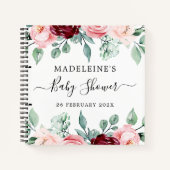 Floral Burgundy Pink Elegant Baby shower Guestbook Notitieboek (Voorkant)