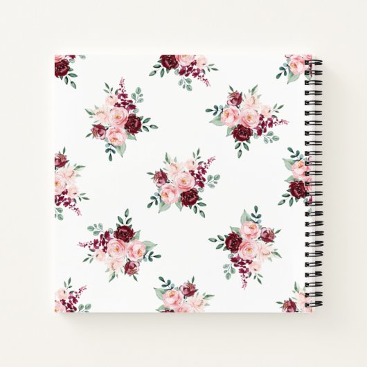 Floral Burgundy Pink Elegant Baby shower Guestbook Notitieboek (Achterkant)