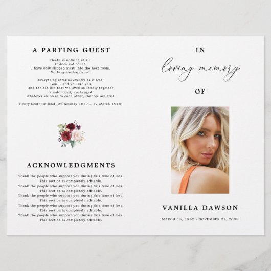 Floral Burgundy - programma voor de viering van he (Voorkant)