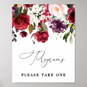 Floral Burgundy Programms Sign Poster