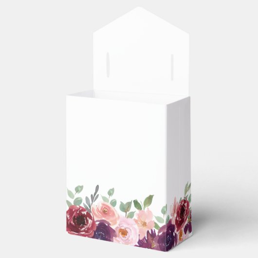 Floral Burgundy Red Blush Plum Waterverf Weddensch Bedankdoosjes (Geopend)