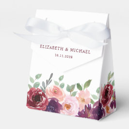 Floral Burgundy Red Blush Plum Waterverf Weddensch Bedankdoosjes