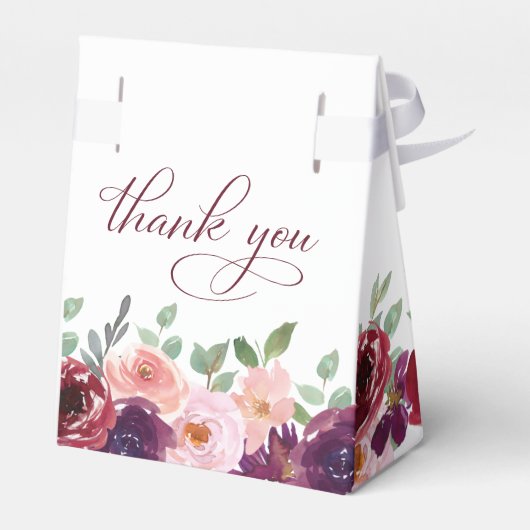 Floral Burgundy Red Blush Plum Waterverf Weddensch Bedankdoosjes (Achterkant)