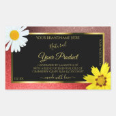 Floral Burgundy Red Glitter Black Product Labels (Voorkant)