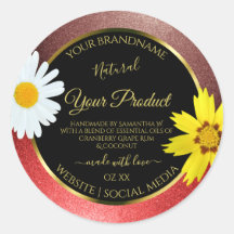Floral Burgundy Red Glitter Black Product Labels