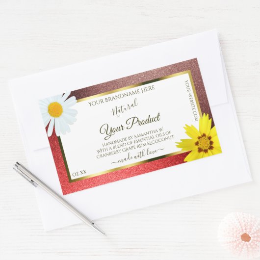 Floral Burgundy Red Glitter White Product Labels (Envelop)