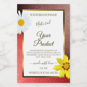 Floral Burgundy Red Glitter White Product Labels Voedselcontainer Etiket