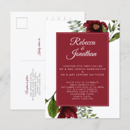 Floral Burgundy Red Wedding Uitnodiging Briefkaart