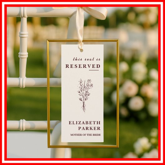 Floral Burgundy Reserved Seating Wedding Tag Kaart