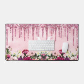 Floral Burgundy roze druppelend glitter monogram Bureaumat (Keyboard & Muis)