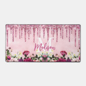 Floral Burgundy roze druppelend glitter monogram Bureaumat (Voorkant)