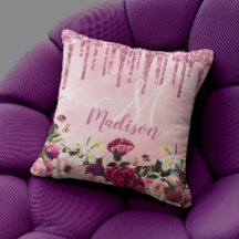 Floral Burgundy roze druppelend glitter monogram