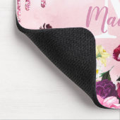 Floral Burgundy roze druppelend glitter monogram Muismat (Hoek)