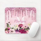 Floral Burgundy roze druppelend glitter monogram Muismat (Met muis)