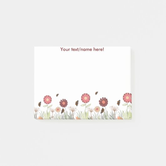Floral burgundy schilderde monogram post-it® notes (Voorkant)