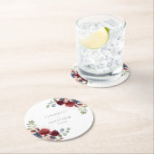 Floral Burgundy Script Chic Wedding Ronde Kartonnen Onderzetter (Insitu)