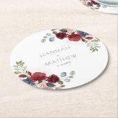 Floral Burgundy Script Chic Wedding Ronde Kartonnen Onderzetter (Gebogen)