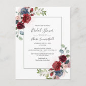 Floral Burgundy Script Eucalyptus Vrijgezellenfees Uitnodiging Briefkaart (Voorkant)