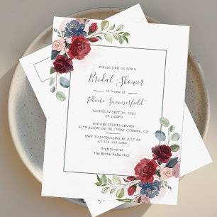 Floral Burgundy Script Eucalyptus Vrijgezellenfees Uitnodiging Briefkaart