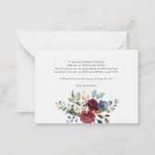 Floral Burgundy Script Weduwschap Bedankt Notitiekaartje (Achterkant)