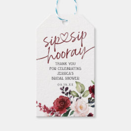 Floral Burgundy Sip Sip Hooray Vrijgezellenfeest Cadeaulabel