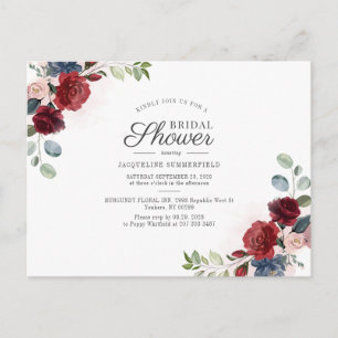Floral Burgundy Waterverf Blush Vrijgezellenfeest Uitnodiging Briefkaart