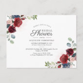 Floral Burgundy Waterverf Blush Vrijgezellenfeest Uitnodiging Briefkaart (Voorkant)