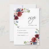 Floral Burgundy Waterverf Botanical Wedding RSVP Kaartje (Voorkant)