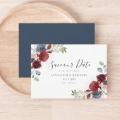 Floral Burgundy Waterverf Botanische mosterdblauw Save The Date
