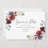 Floral Burgundy Waterverf Botanische mosterdblauw Save The Date (Voorkant)