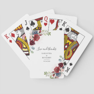 Floral Burgundy Waterverf Fall Wedding Favor Pokerkaarten