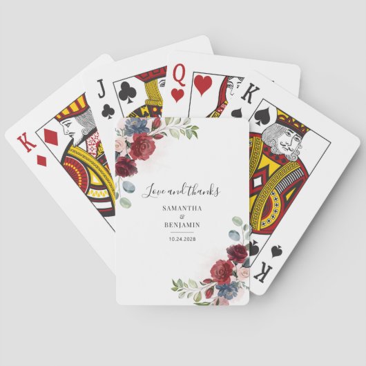 Floral Burgundy Waterverf Fall Wedding Favor Pokerkaarten (Achterkant)