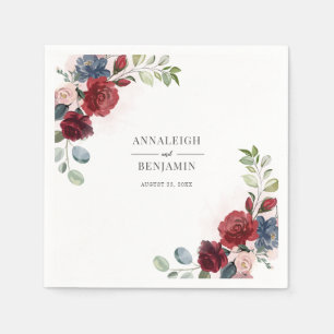 Floral Burgundy Waterverf Foliage Wedding Servet