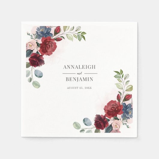 Floral Burgundy Waterverf Foliage Wedding Servet (Voorkant)