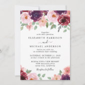 Floral Burgundy Waterverf Wedding Kaart (Voorkant)