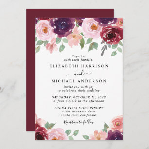 Floral Burgundy Waterverf Wedding Kaart