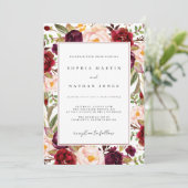 Floral Burgundy Waterverf Wedding Kaart (Staand voorkant)