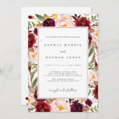 Floral Burgundy Waterverf Wedding Kaart (Voorkant / Achterkant)