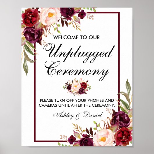 Floral Burgundy Wedding Ceremonie zonder stopconta Poster (Voorkant)