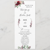 Floral Burgundy Wedding Flat Program Programmakaart (Voorkant)