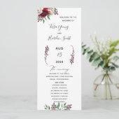 Floral Burgundy Wedding Flat Program Programmakaart (Staand voorkant)
