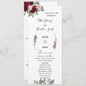 Floral Burgundy Wedding Flat Program Programmakaart (Voorkant / Achterkant)