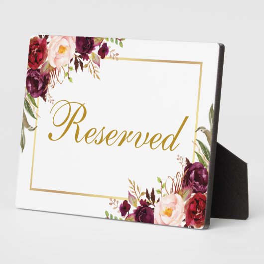 Floral Burgundy Wedding Gereserveerd 5x7 Tabel Fotoplaat (Zijkant)