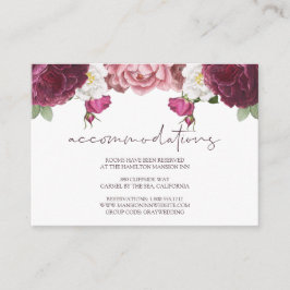 Floral Burgundy Wedding Hotel Accommodatie Informatiekaartje