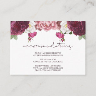 Floral Burgundy Wedding Hotel Accommodatie Informatiekaartje