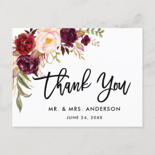Floral Burgundy Wedding in het script in Brussel D Briefkaart