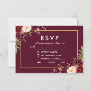 Floral Burgundy Wedding Meal RSVP BG Meal Kaart