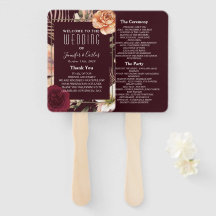 Floral Burgundy Wedding Programme Hand Fan